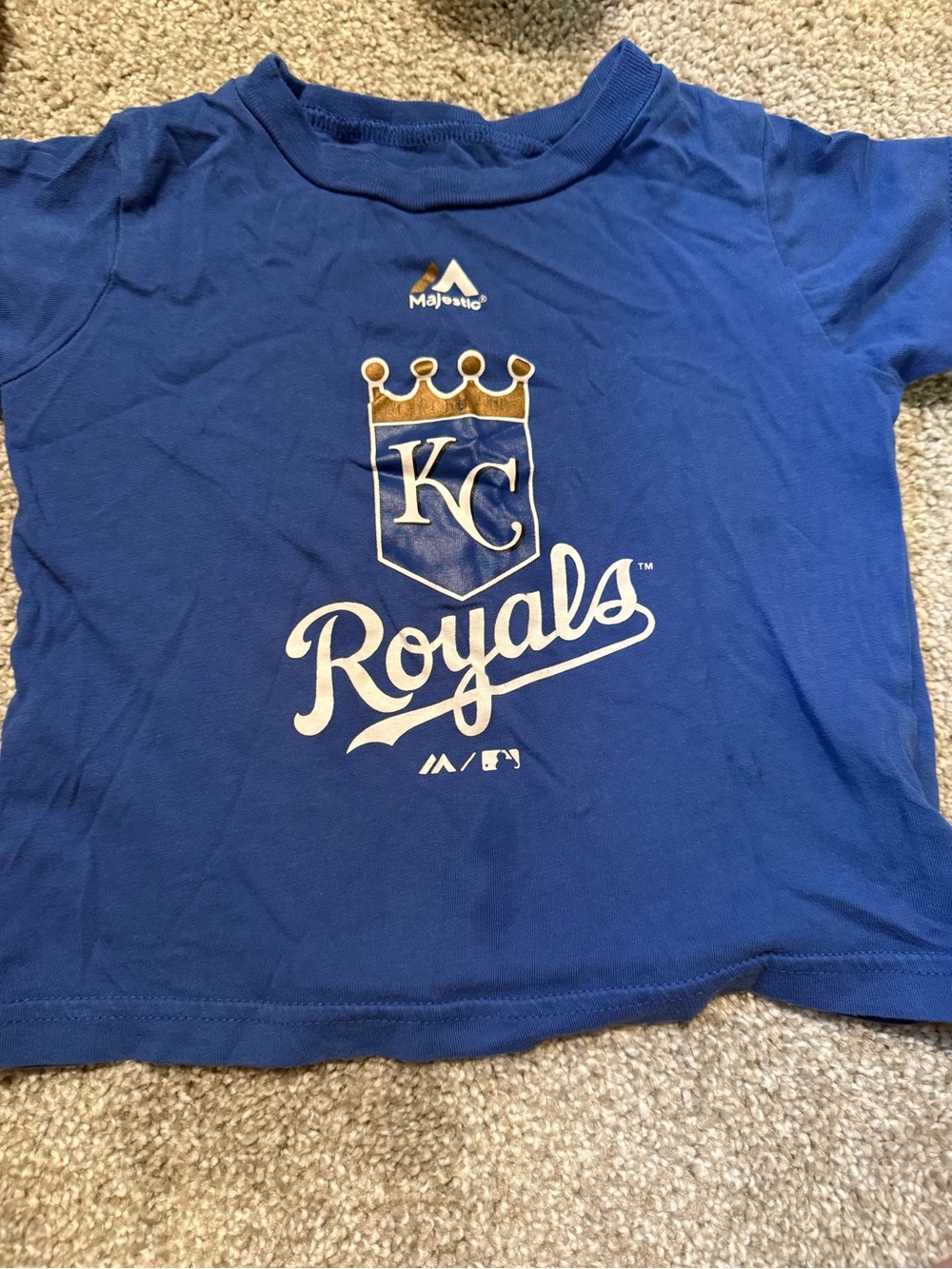 Majestic Royal Blue KC Royals Crest Tee with White & Gold Print